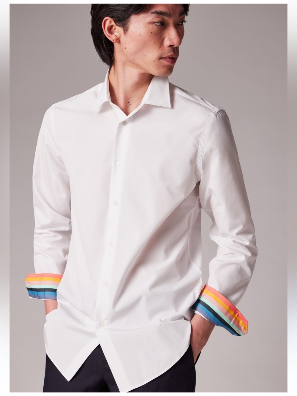 Paul Smith Men's Tailored-Fit White Cotton 'Artist Stripe' Cuffs
